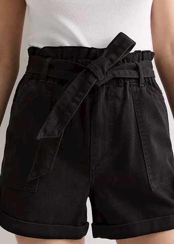 Bershka Siyah Paperbag Kot Şort - Görsel 2