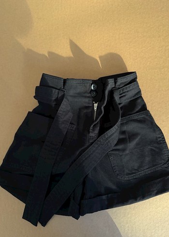 Bershka Siyah Paperbag Kot Şort - Görsel 5