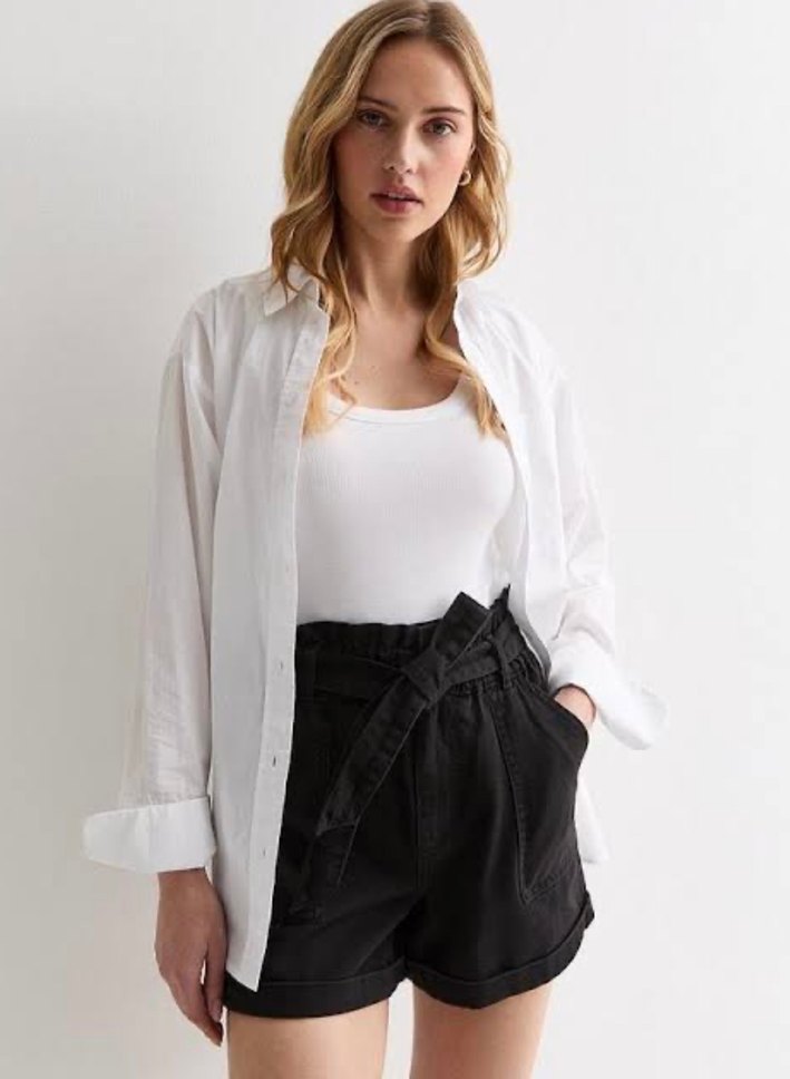 Bershka Siyah Paperbag Kot Şort - Görsel 4