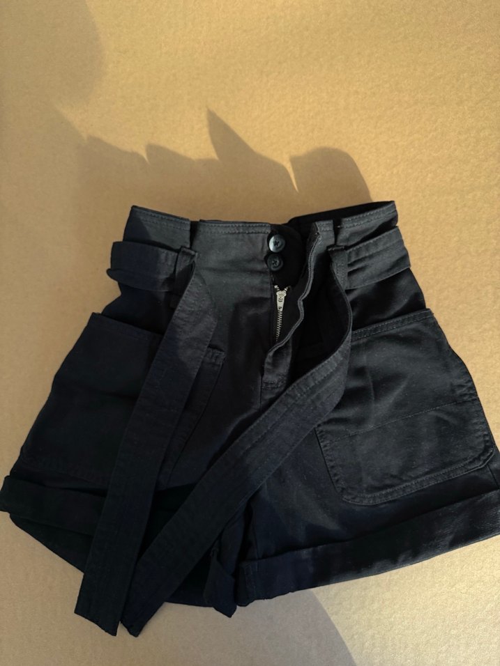 Bershka Siyah Paperbag Kot Şort - Görsel 5