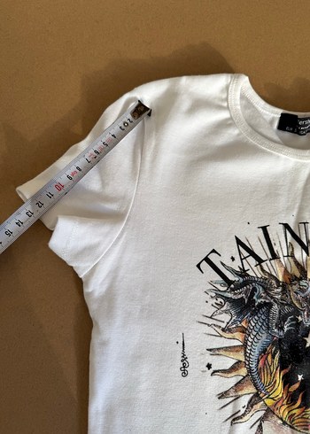 Bershka Beyaz Baskılı Kısa Kollu Crop - Görsel 7