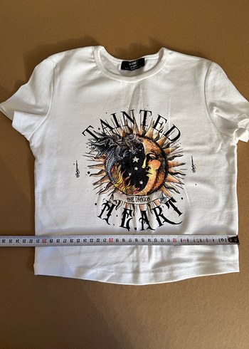 Bershka Beyaz Baskılı Kısa Kollu Crop - Görsel 5