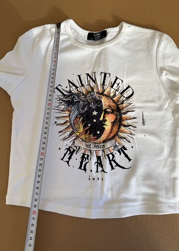 Bershka Beyaz Baskılı Kısa Kollu Crop - Görsel 6