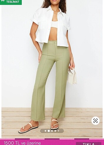 Yeşil straight kumaş pantolon