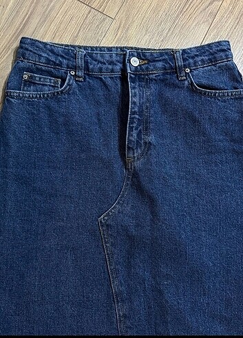 Trendyolmilla mavi  yırtmaç detaylı kot etek - Görsel 2