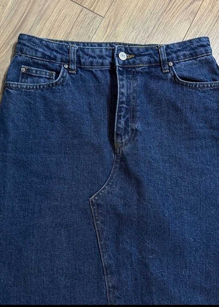 Trendyolmilla mavi  yırtmaç detaylı kot etek - Görsel 2