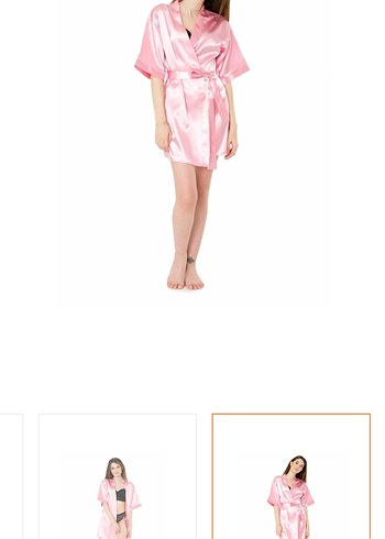 Pembe Saten Midi Kadın Sabahlık - Görsel 2