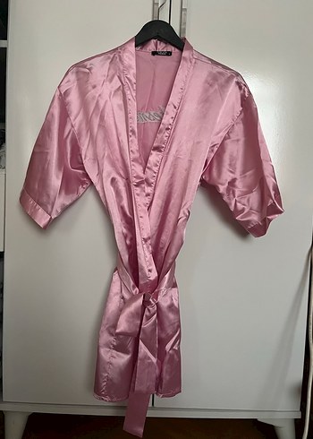 Pembe Saten Midi Kadın Sabahlık - Görsel 7