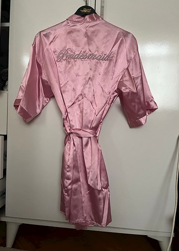Pembe Saten Midi Kadın Sabahlık - Görsel 6