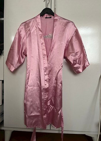 Pembe Saten Midi Kadın Sabahlık - Görsel 4