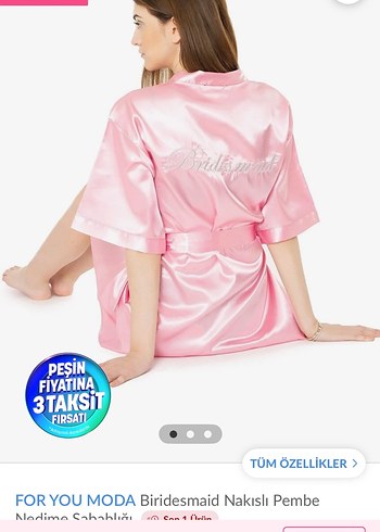 Pembe Saten Midi Kadın Sabahlık - Görsel 3