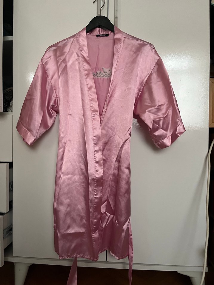 Pembe Saten Midi Kadın Sabahlık - Görsel 4