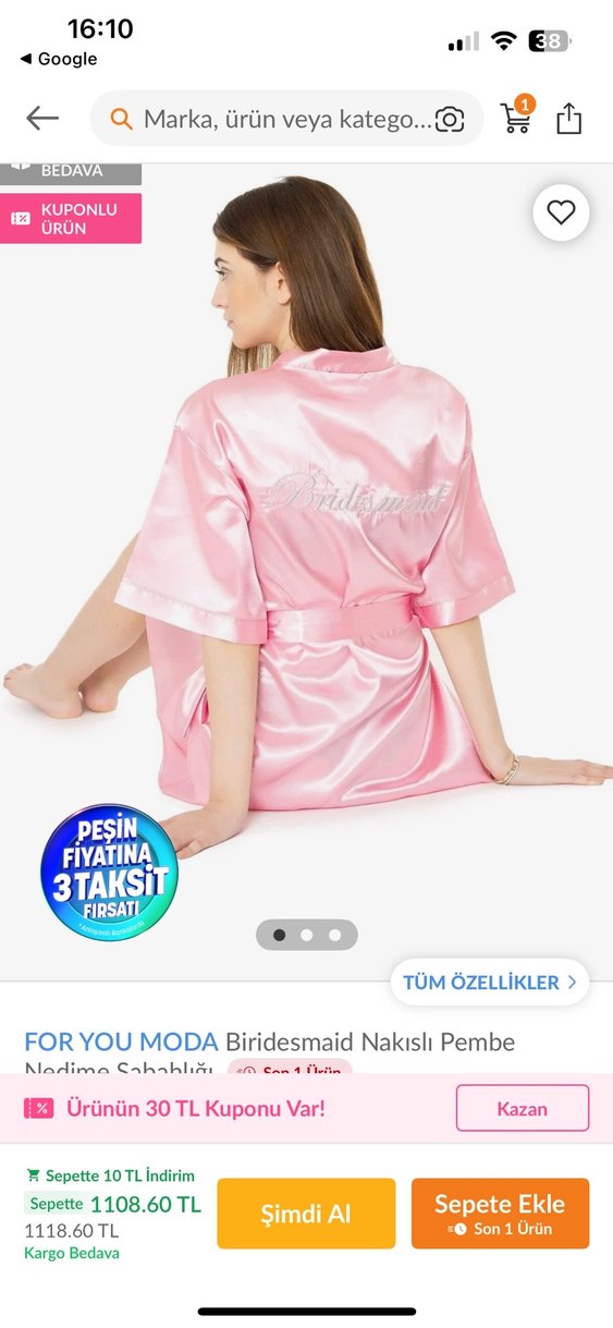 Pembe Saten Midi Kadın Sabahlık - Görsel 3