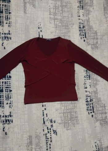 Bordo V Yaka Deri Beli Kuşaklı Kadın Bluz - Görsel 4