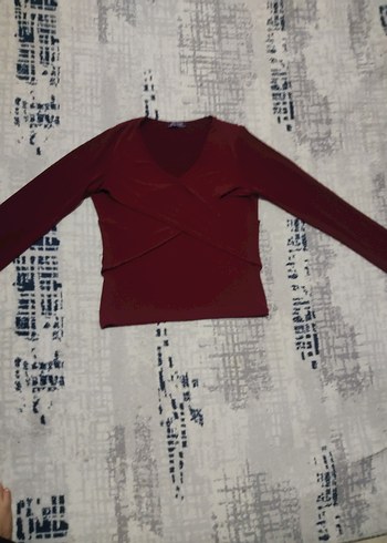 Bordo V Yaka Deri Beli Kuşaklı Kadın Bluz - Görsel 6