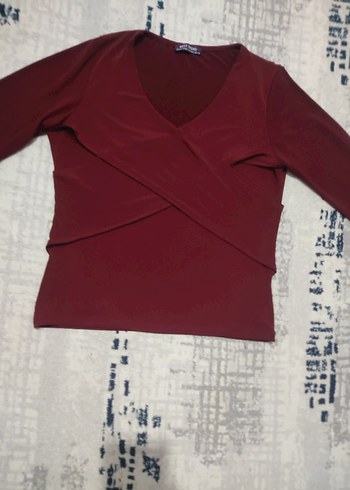 Bordo V Yaka Deri Beli Kuşaklı Kadın Bluz - Görsel 3