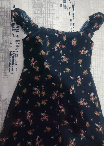 Düğmeli Vintage Çiçekli Midi Elbise - Görsel 3