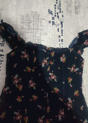 Düğmeli Vintage Çiçekli Midi Elbise - Görsel 4