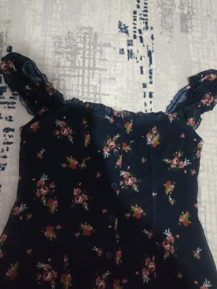 Düğmeli Vintage Çiçekli Midi Elbise - Görsel 4