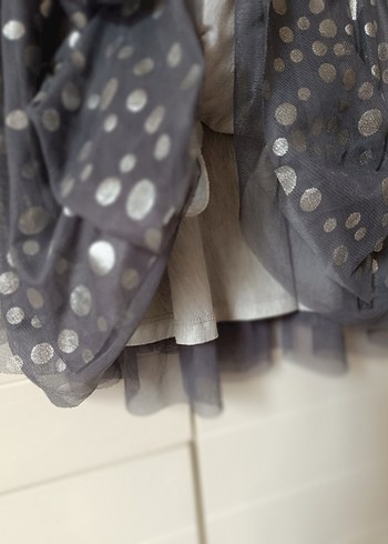 Kız Çocuk Gri Puantiyeli Fırfırlı Etek - Görsel 3