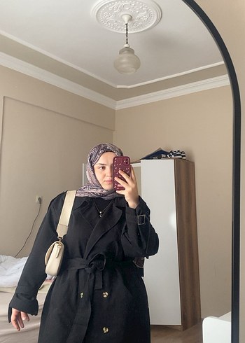 Siyah Düğmeli Midi Kadın Trençkot - Görsel 3