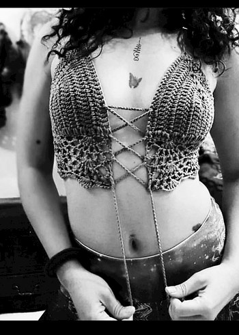 Kadın haki Örgü Strappy Büstiyer - Görsel 5