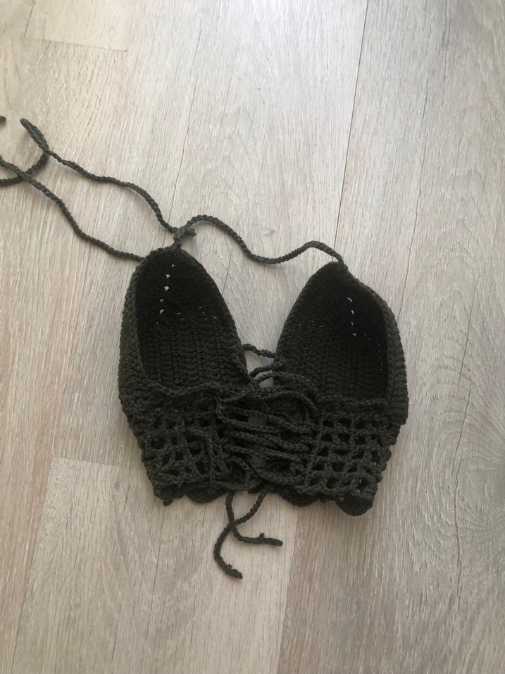 Kadın haki Örgü Strappy Büstiyer - Görsel 2