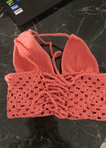 Pembe Örgü Bohem Mini Büstiyer - Görsel 2