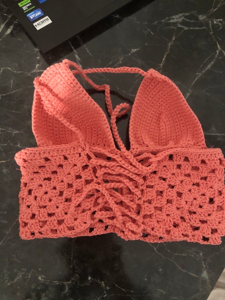 Pembe Örgü Bohem Mini Büstiyer - Görsel 2