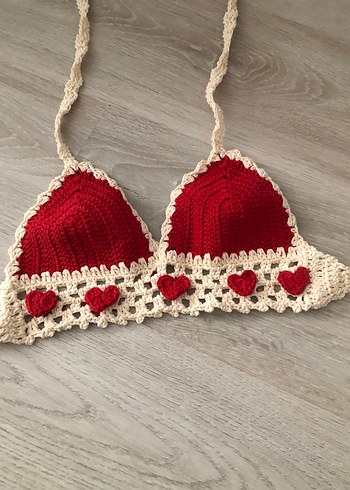 Nakışlı Kırmızı Örgü Büstiyer - Görsel 2