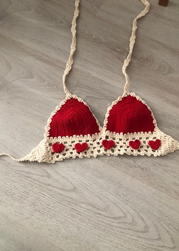 Nakışlı Kırmızı Örgü Büstiyer - Görsel 3