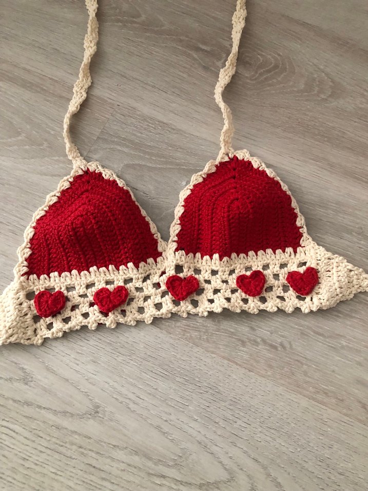 Nakışlı Kırmızı Örgü Büstiyer - Görsel 2