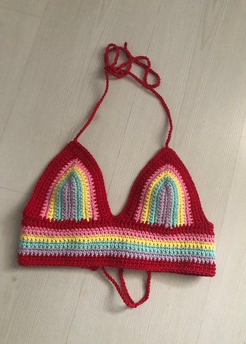 Renkli Bohem Örgü Bikini Üstü