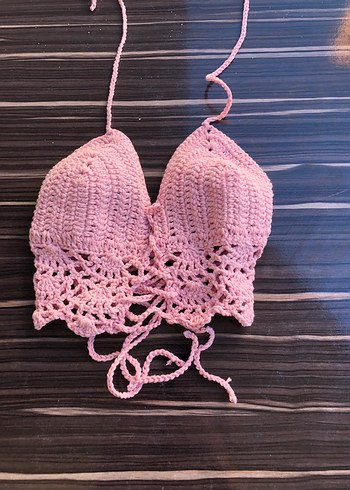 Pembe Dantel Detaylı Örgü Büstiyer