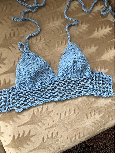 Mavi altı file örgü croptop