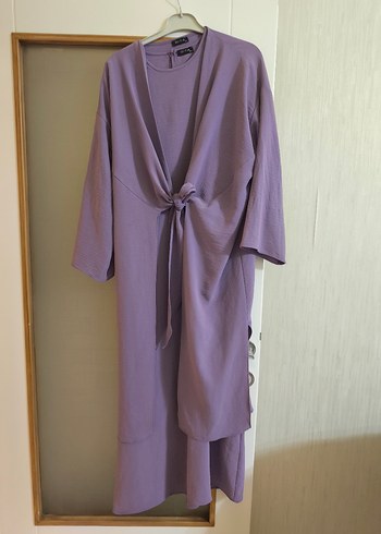 Mor Uzun Kollu Drapeli Kadın Elbise - Görsel 2