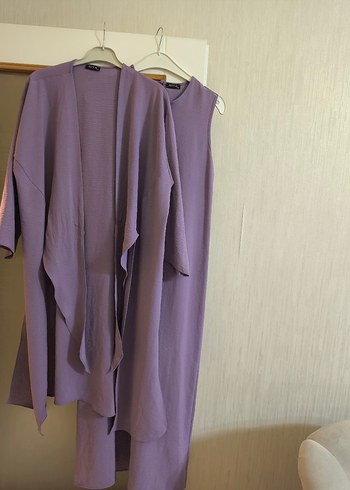 Mor Uzun Kollu Drapeli Kadın Elbise - Görsel 3