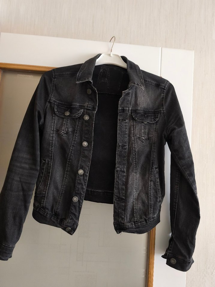 Düğmeli Siyah Denim Kadın Ceket - Görsel 3