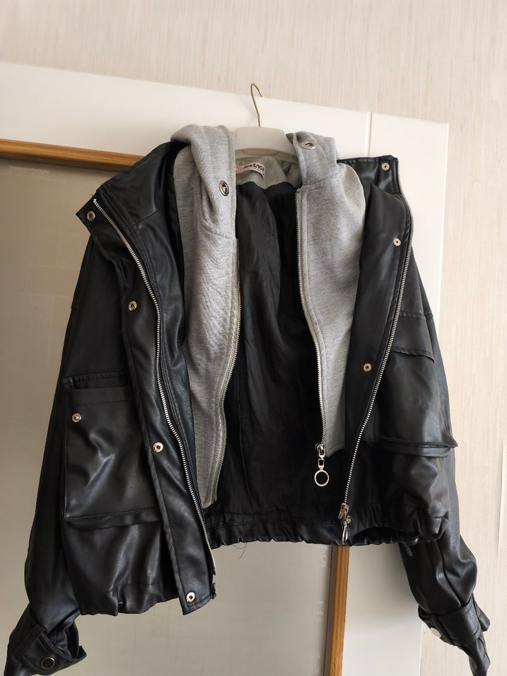 Kadın Siyah Deri Ceket - Görsel 2