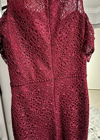 Dantel Detaylı Bordo Midi Abiye Elbise - Görsel 5