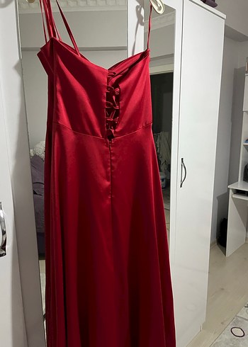 Kırmızı Uzun Straplez Abiye Elbise - Görsel 5