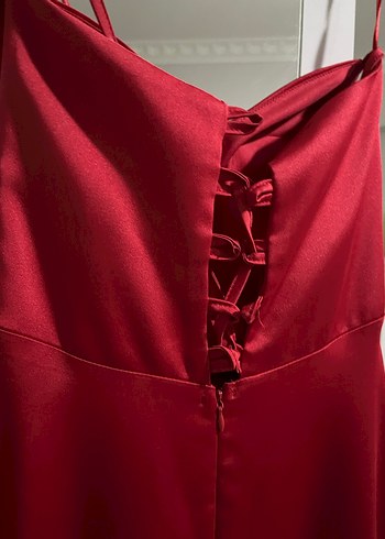 Kırmızı Uzun Straplez Abiye Elbise - Görsel 6