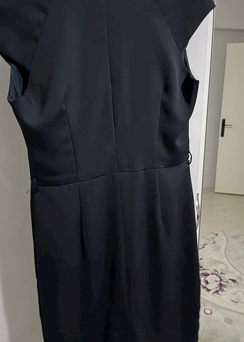 Siyah Drapeli V Yakalı Midi Elbise - Görsel 3