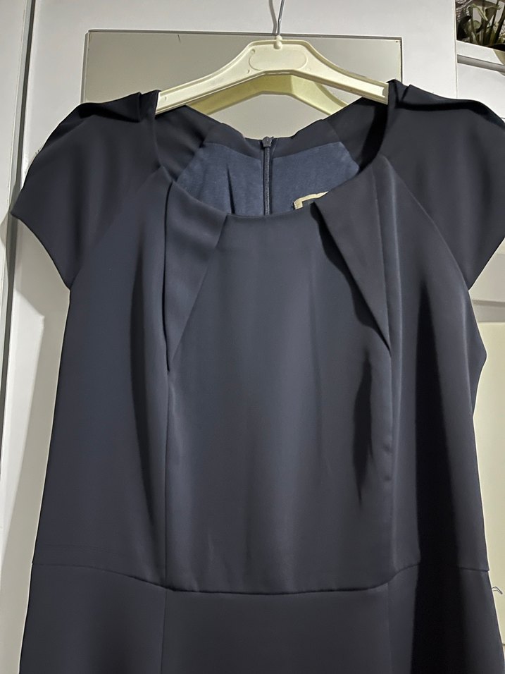 Siyah Drapeli V Yakalı Midi Elbise - Görsel 2