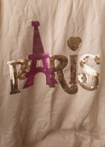 Beyaz Baskılı Paris Kadın Triko Kazak - Görsel 2