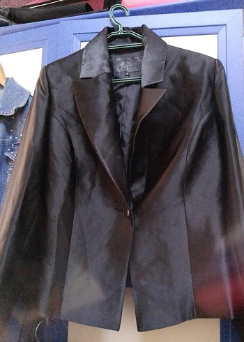 Kadın Siyah Saten Blazer Ceket - Görsel 3