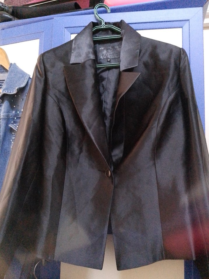 Kadın Siyah Saten Blazer Ceket - Görsel 3