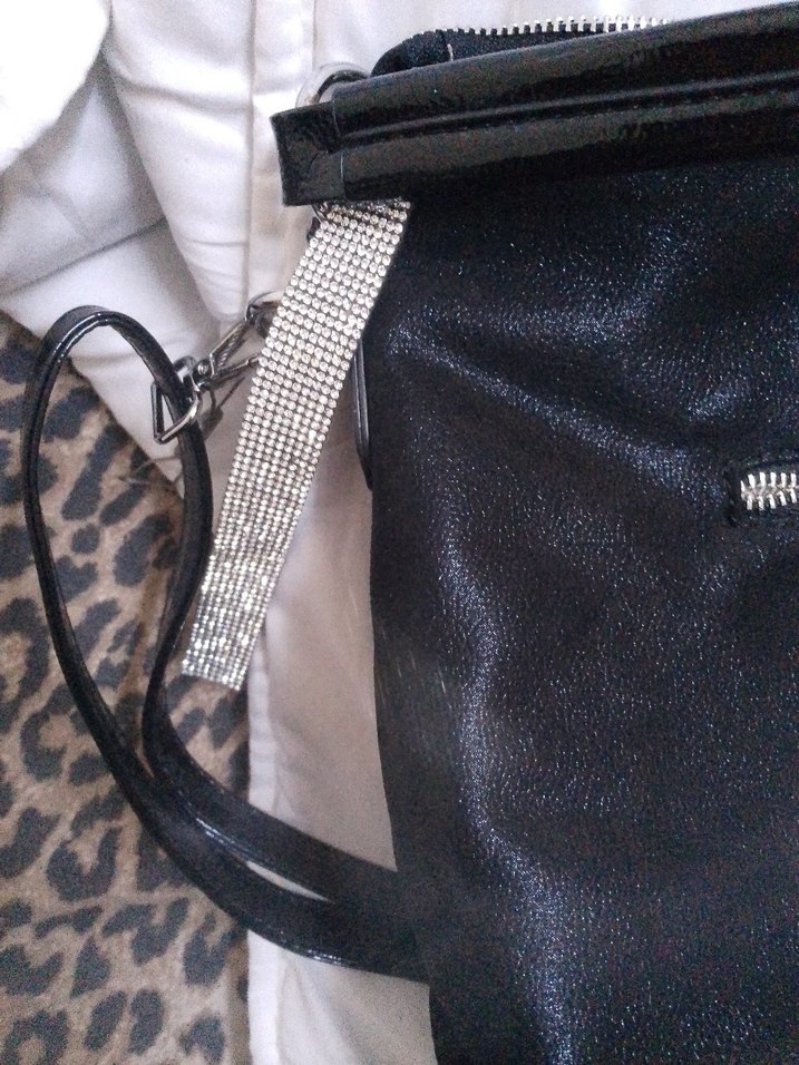 Siyah İşlemeli taş Deri Kadın Çanta - Görsel 5