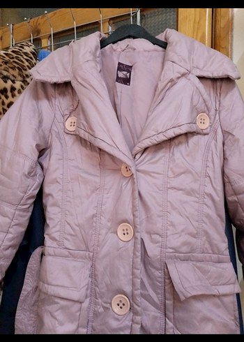 Uzun Düğmeli lilaKadın Kışlık Mont - Görsel 2