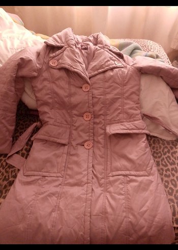 Uzun Düğmeli lilaKadın Kışlık Mont - Görsel 4